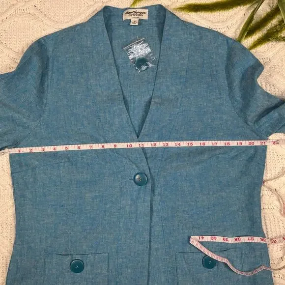 NWT VTG NORM THOMPSONBlue Linen & Cotton Blend Lightweight BlazerWomen's